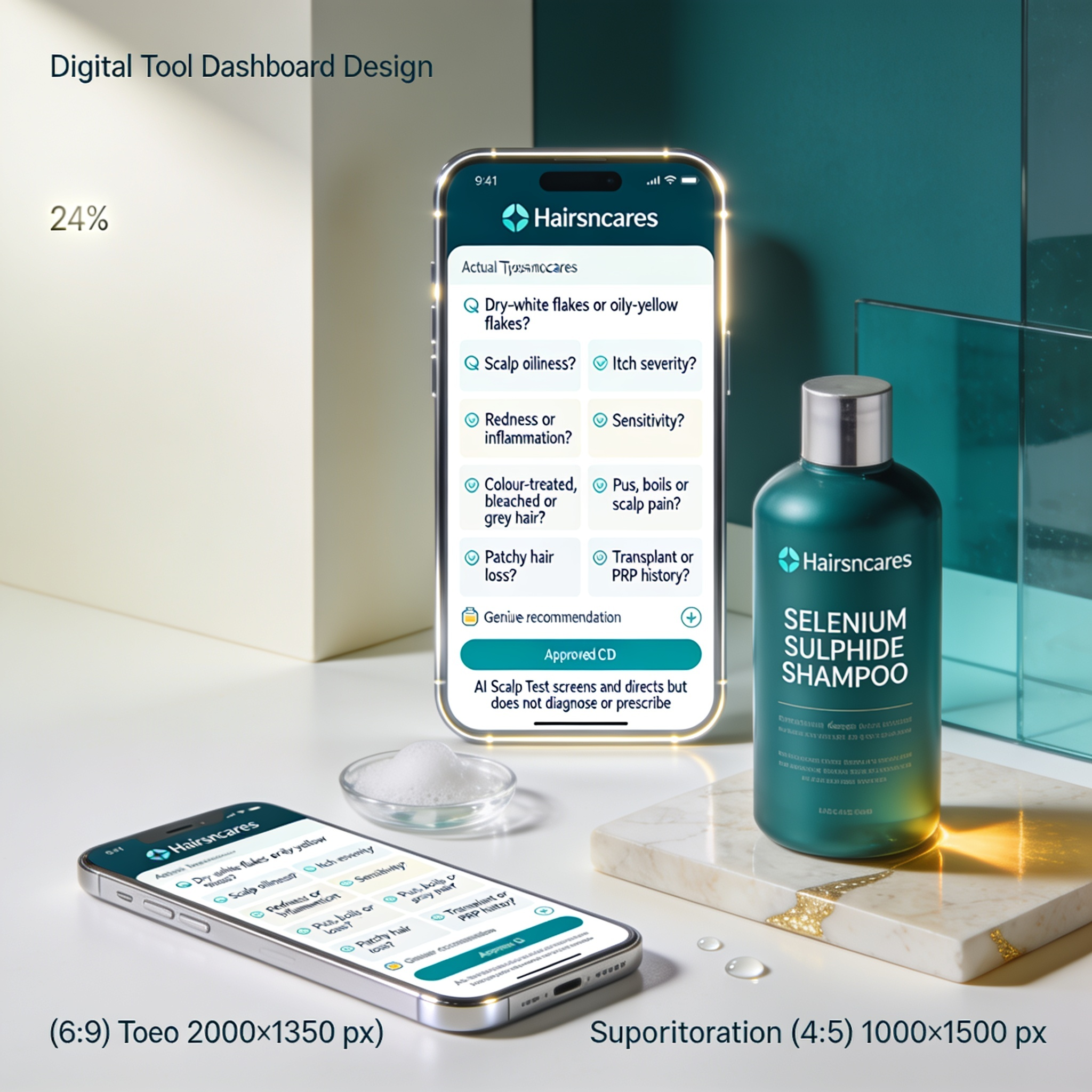 AI Scalp Test dashboard assessing selenium sulphide shampoo suitability