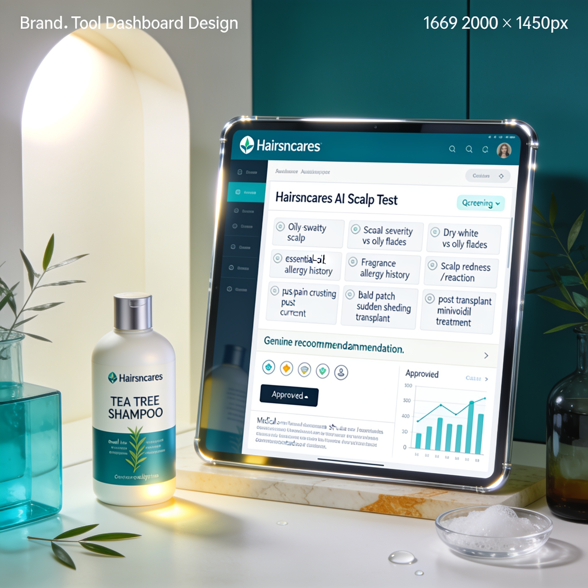 AI Scalp Test for Tea Tree Shampoo Suitability | Hairsncares AI Scalp Test dashboard assessing tea tree shampoo and essential-oil sensitivity