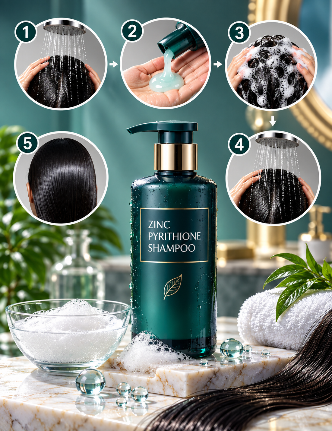 How to use zinc pyrithione shampoo safely with wetting, applying, gentle scalp massage and thorough rinsing steps