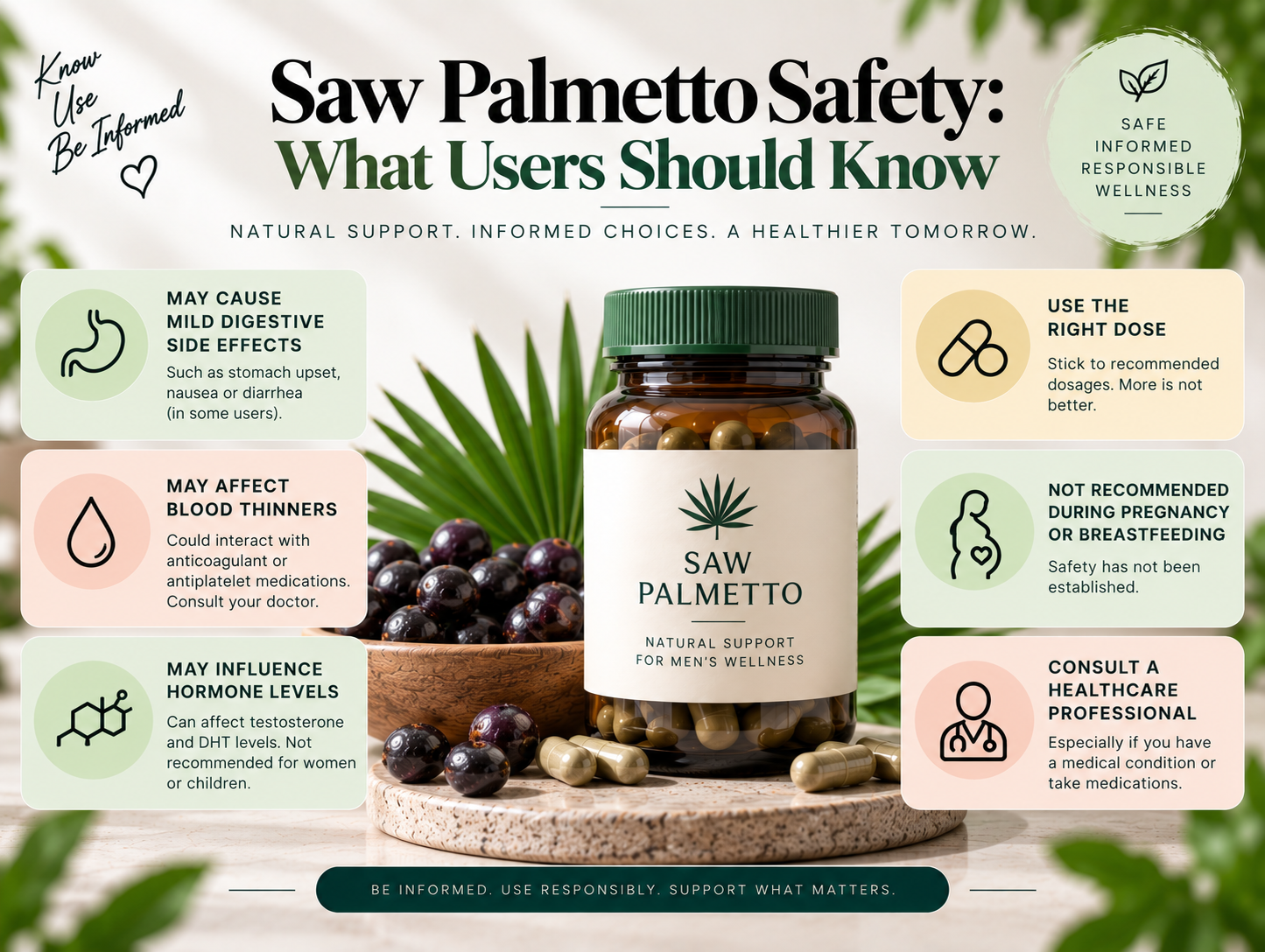 Saw Palmetto Safety: What Users Should Know Saw palmetto supplement safety guide covering dosage, side effects, medication interactions, and pregnancy precautions.