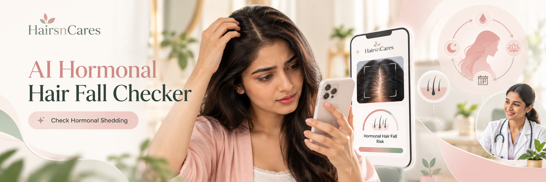 Woman using the AI hormonal hair fall checker — Hairsncares