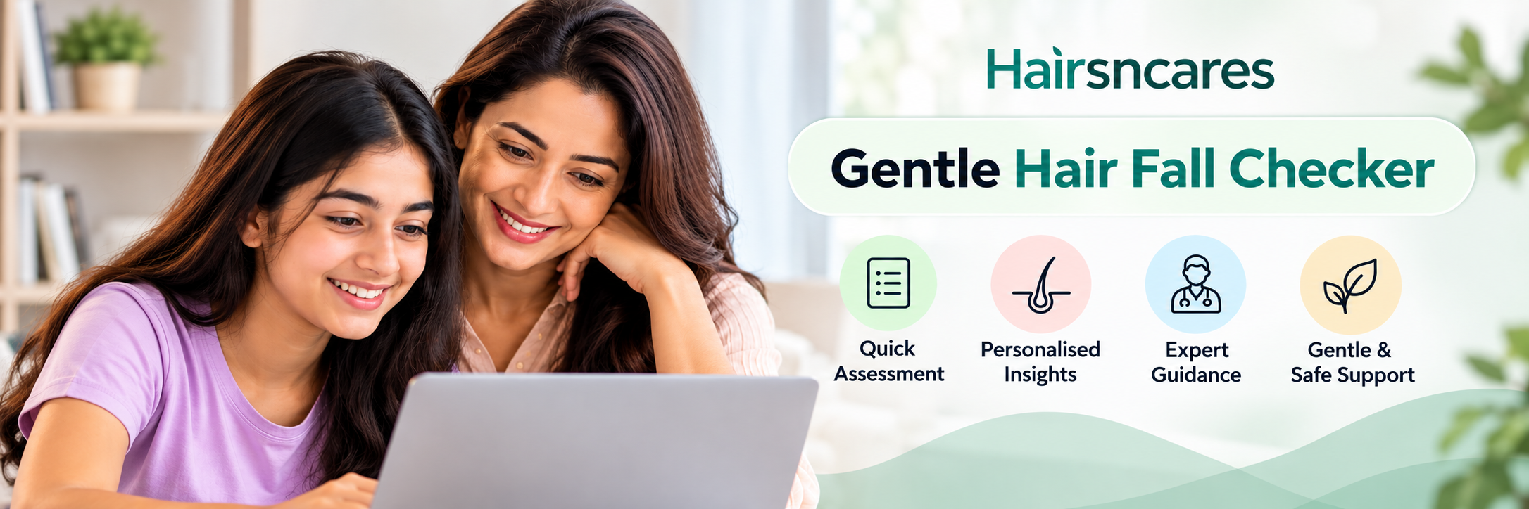 Teenage girl and parent using the gentle hair fall checker — Hairsncares
