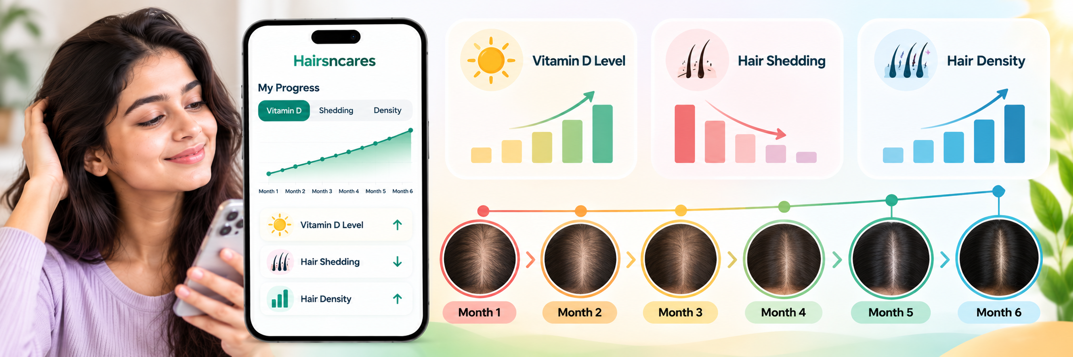 Tracking vitamin D level, shedding and hair density over months
